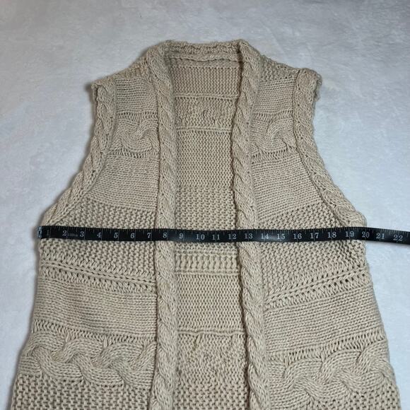Women's Sleeveless Open Front Cable Knit Vest Duster Cardigan Size Med Casual - Picture 3 of 4